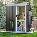 Aoxun 5x2.7 FT Outdoor Metal Storage Shed - Durable Water-Resistant Galvanized Steel, Sloping Roof Design, Lockable Door - Ideal for Tool Storage on Lawn, Patio & Backyard (Black)