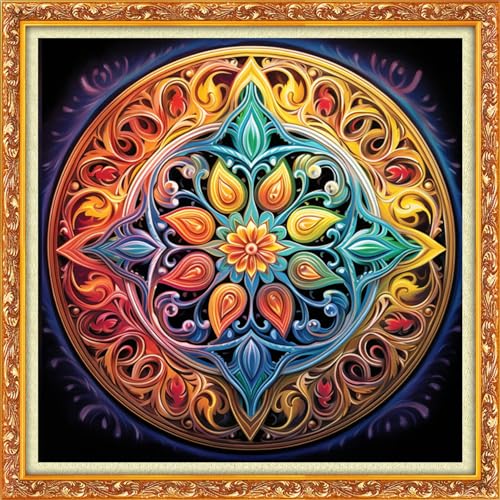 Image of Dimxvean Stamped Cross Stitch Kits,Cross Stitch Kits for Adults Beginners,Embroidery Kits Full Range of Cross Stitch Stamped Kits Needlepoint Kits Cross Stitch Patterns-Mandala Wreath 18x18 inch