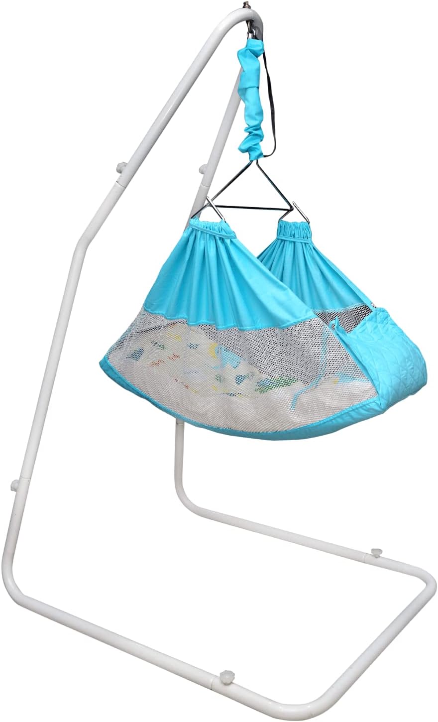 - Baby Hammock-Blue with Stand, Spring Set and Mosquito Net. Premium Luxury Baby Cradle for 0-3 Year Baby. Gift for New Born. (Cotton)