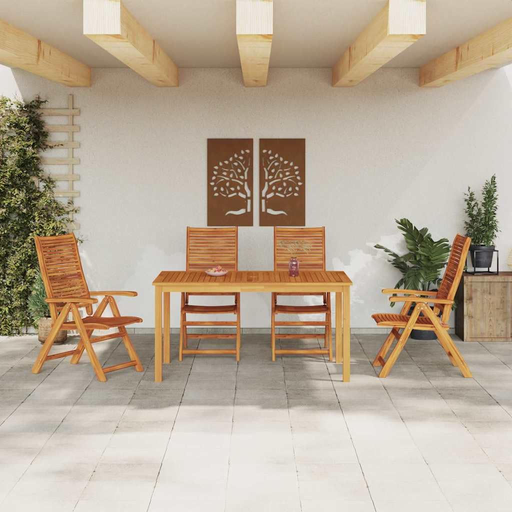 5-częściowy zestaw do jadalni, z litego drewna akacjowego, ze stołem 85 x 85 x 74 cm i 4 krzesłami 56 x 72 x 107 cm, na balkon, taras, do użytku na zewnątrz, z poduszkami, składany