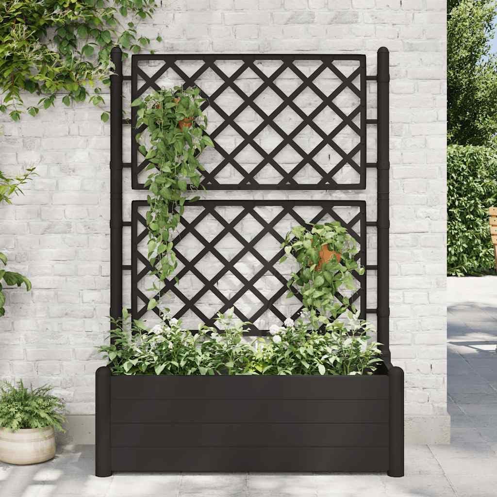 vidaXL Garden Raised Bed with Trellis, Raised Bed for Flowers and Plants, Planter with Drainage Hole, Outdoor and Indoor Use, Anthracite, 39.4"x16.9"x55.9" Plastic