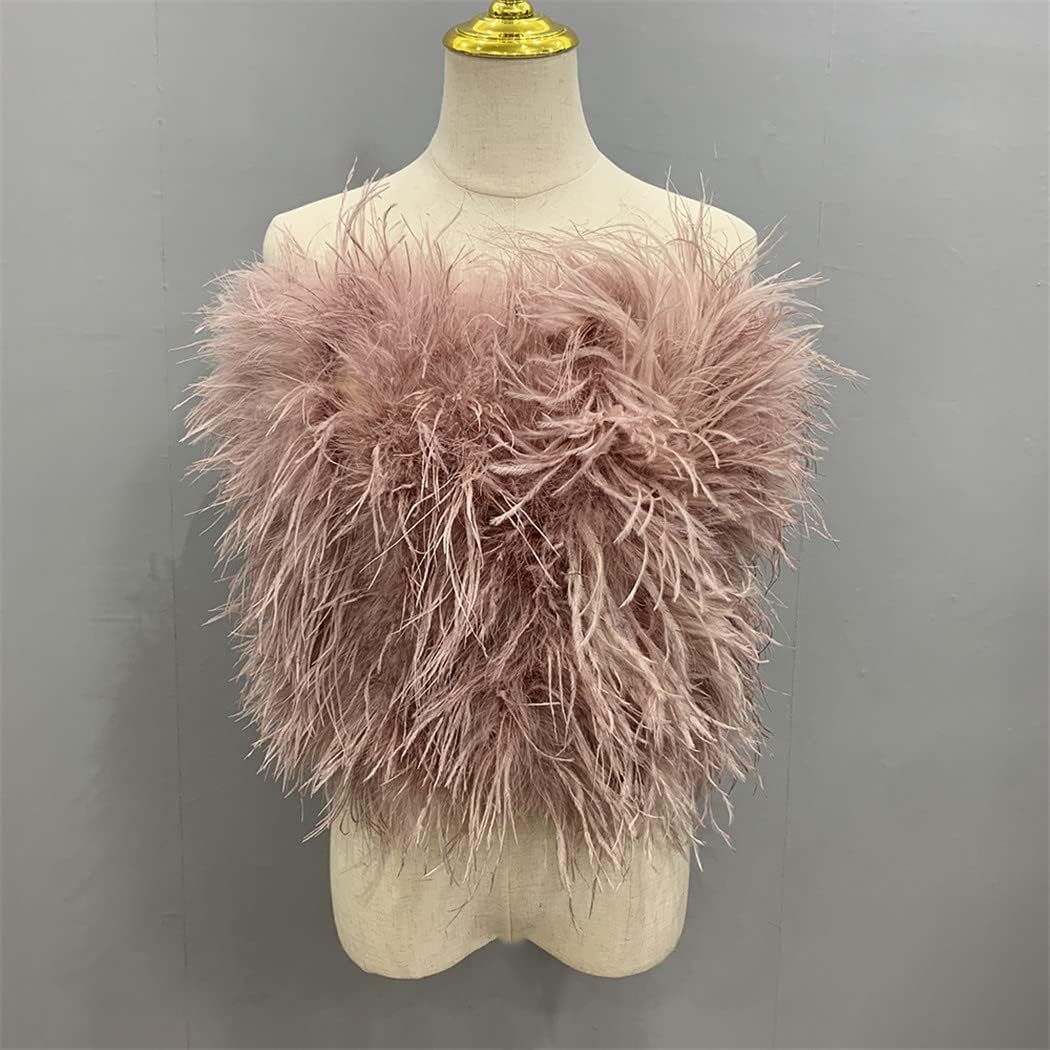 Women Spring Winter Ostrich Tops Natural Turkey Feather Long Hair Lady Fluffy Wrap Bra