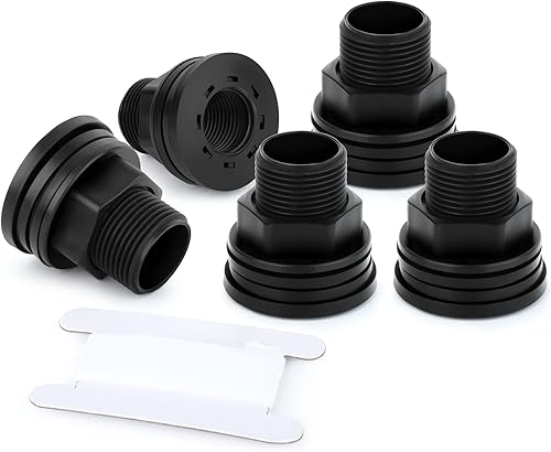 Vista 54 de TAISHER Adaptador de conector de tanque de mamparo de 1 pulgada de ABS blanco con tapones y junta para tanque de agua, barriles de lluvia, acuarios