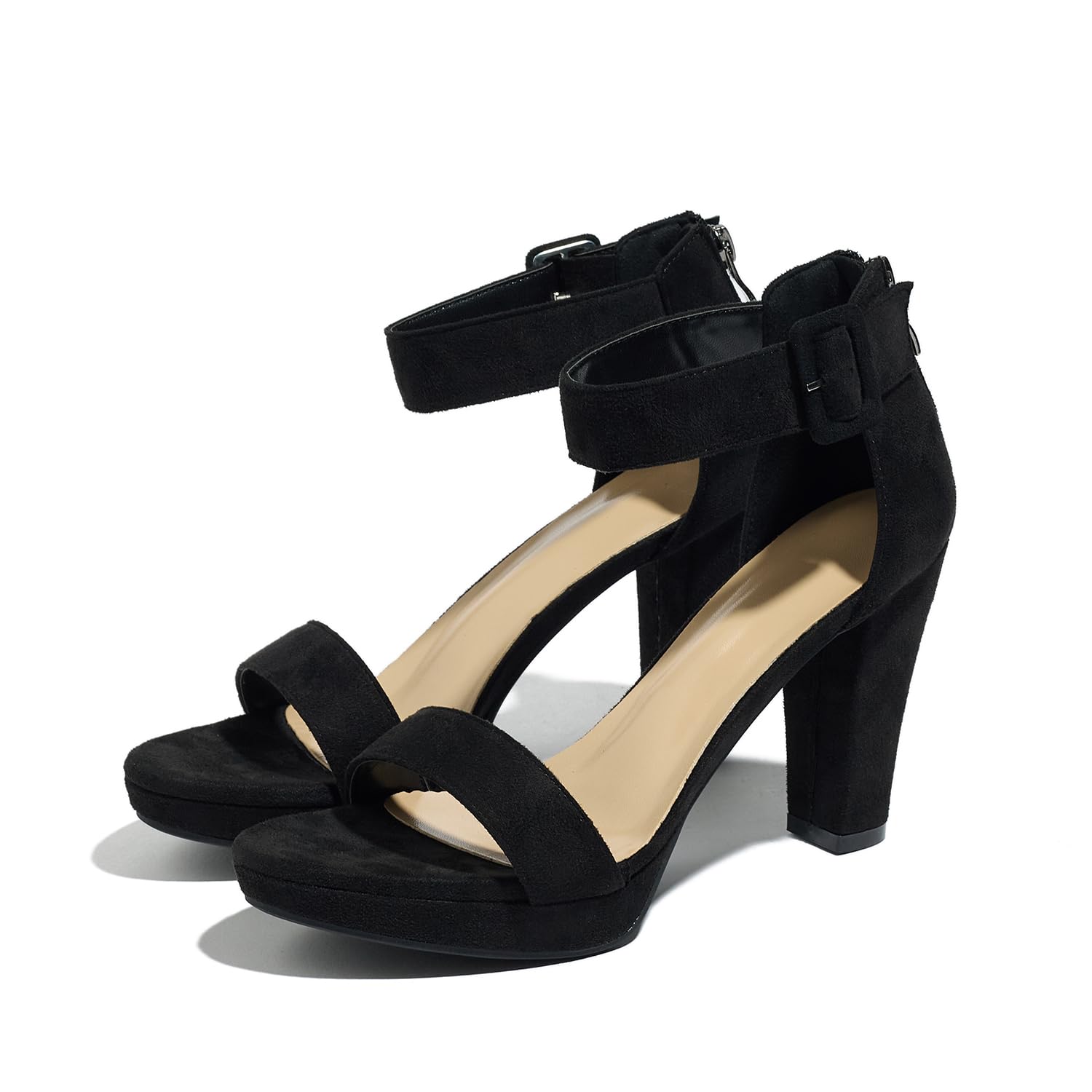 Women's Strappy Block Heels Sandals Comfortable Open Toe Chunky Dress Wedding Shoes with Adjustable Ankle Strap