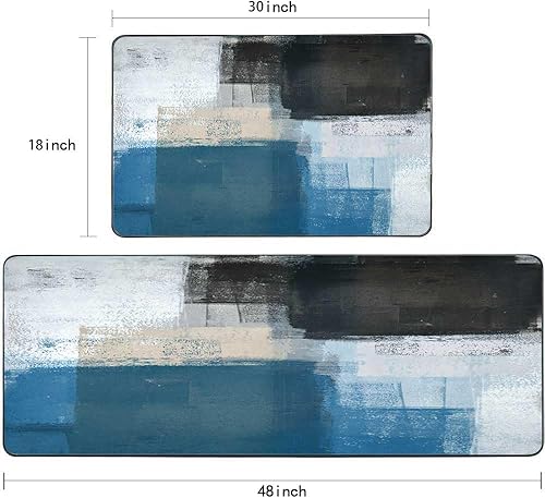 Vista 276 de TOMWISH - Tapetes de cocina para piso, color turquesa, gris, abstracto, pintura artística, 17 x 48 + 17 x 24 pulgadas, juego de alfombras de cocina