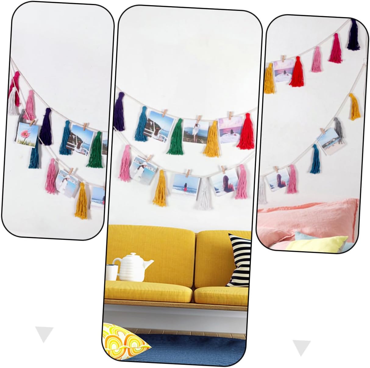 2pcs Colorful Tassel Garland Wall Hanging Decor Set Bohemia Style Rainbow Tassel Banner for Home and Party Decoration