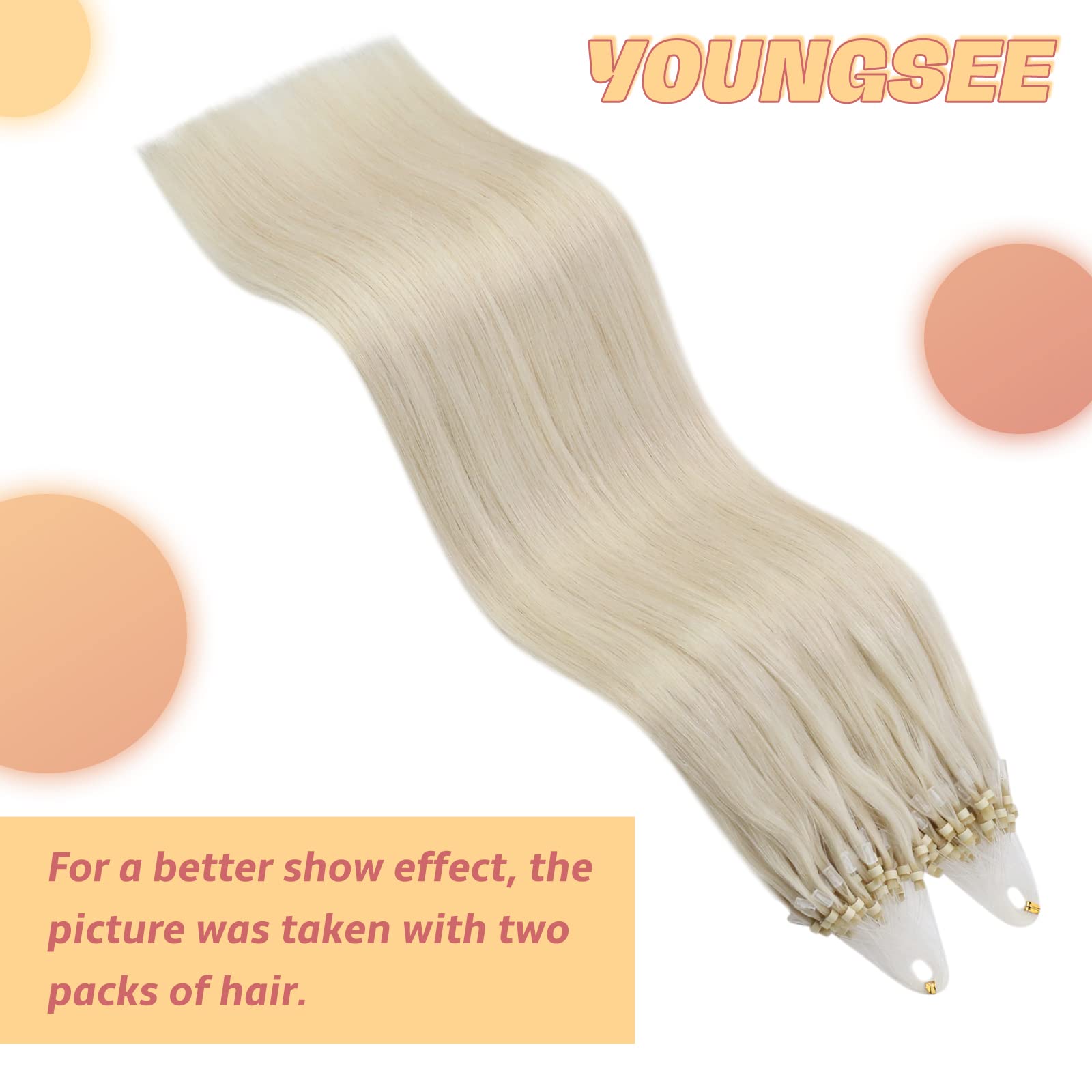YoungSee Micro Loop Hair Extensions Blonde 16inch Micro Hair Extensions Platinum Blonde Remy Micro Bead Hair Extension White Blonde for Wedding Pre Bonded Cold Fusion 50s 50g - Image 2