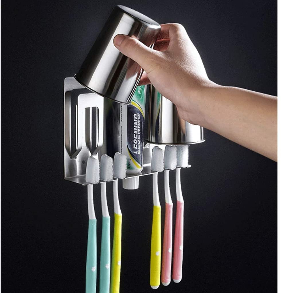Elegante Portaspazzolino da Bagno in Acciaio Inox Mensola per spazzolino/dentifricio a Parete Supporto per spazzolino a Ventosa Compatto