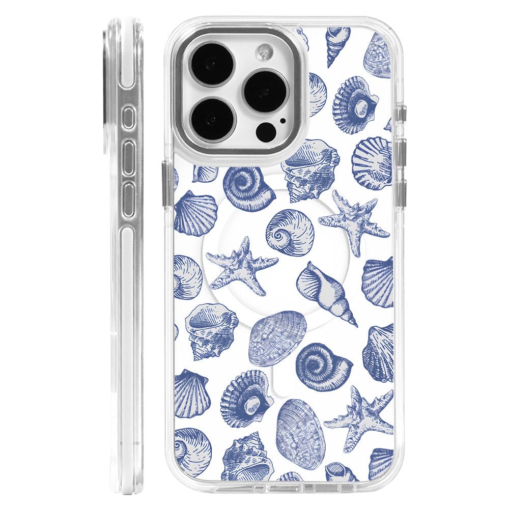 DAIZAG Case for iPhone 13 Pro Max, Cute Blue Seashell Magnetic Clear Case for Women Girls with HD Design, Anti-Yellowing Shockproof, Compatible with