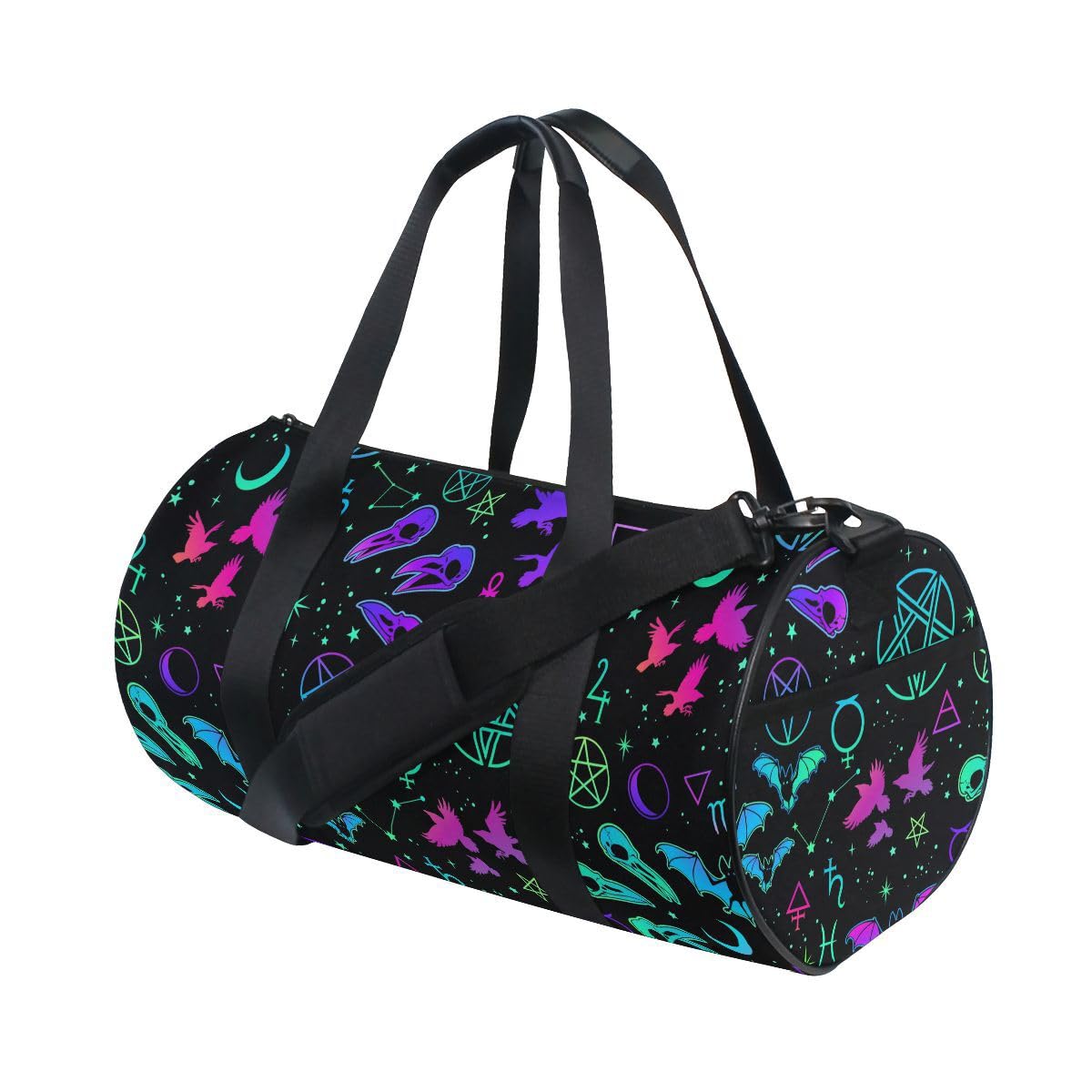 ALAZA Gym Bag Travel Bag Womens Mens for Travel Sports Camping Yoga Swim, Different Magic Elements Small Round Foldable Duffle Bag with Shoulder Strap Top Handle