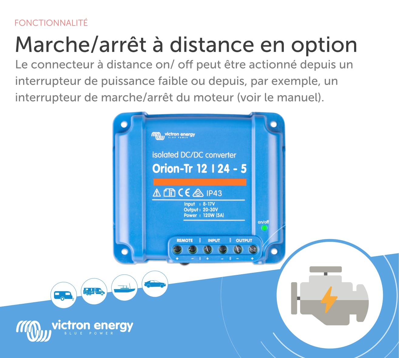 Victron Energy Orion TR IP43 12/24 V 5 A 120 W Convertisseur CC-CC, Isolé