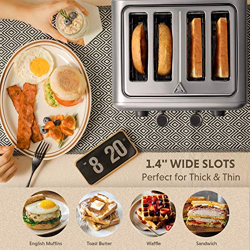 Buydeem DT-6B83S Dt640 4-Slice Toaster, Extra Wide Slots, Retro Stainless Steel With High Lift Lever, Bagel And Muffin Function, Removal Crumb Tray thumb #3