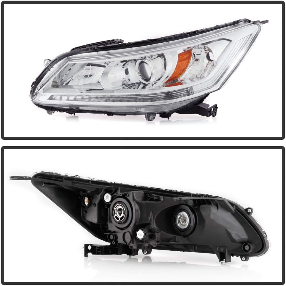 ACANII - For [Halogen Model w/o LED DRL] 2013-2015 Honda Accord Sedan Chrome Housing Headlights Headlamps Set Left+Right