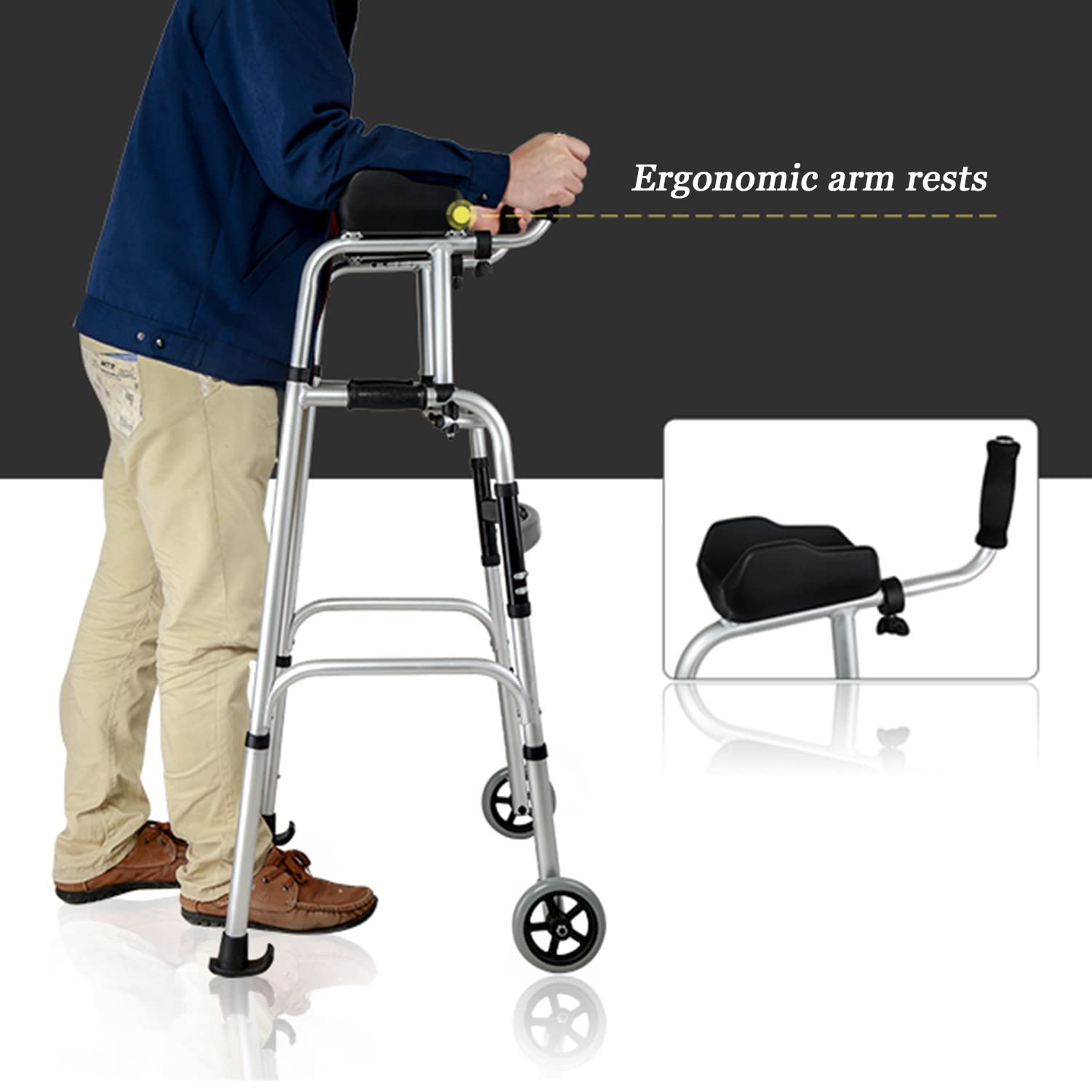 Armstütze Gehhilfe, Gehbock Mit Rädern, Senioren Erwachsene Rollend Rehabilitations-Hilfsmittel, Aluminium, Höhenverstellbar