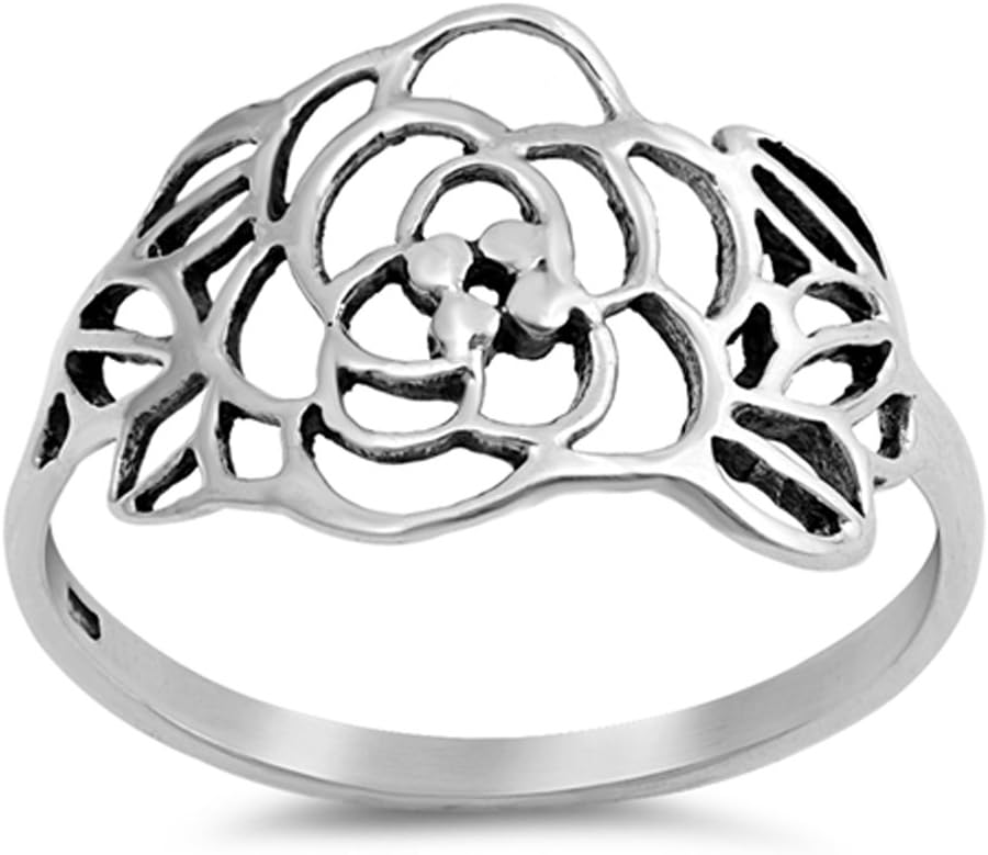 Filigree Flower Vintage Style Victorian Leaf 925 Sterling Silver Ring Sizes 4-10