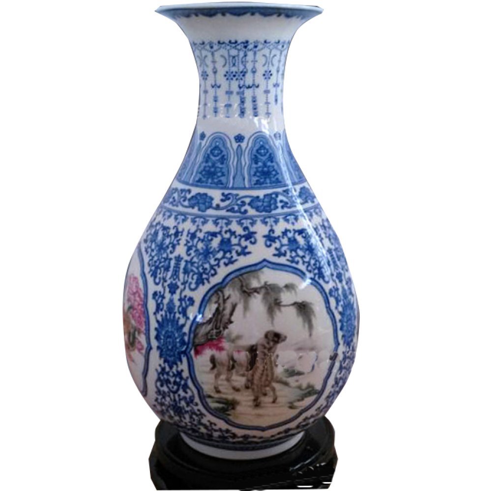 Vase Jingdezhen artisanat maison en porcelaine bleue et blanche avec motifs du zodiaque