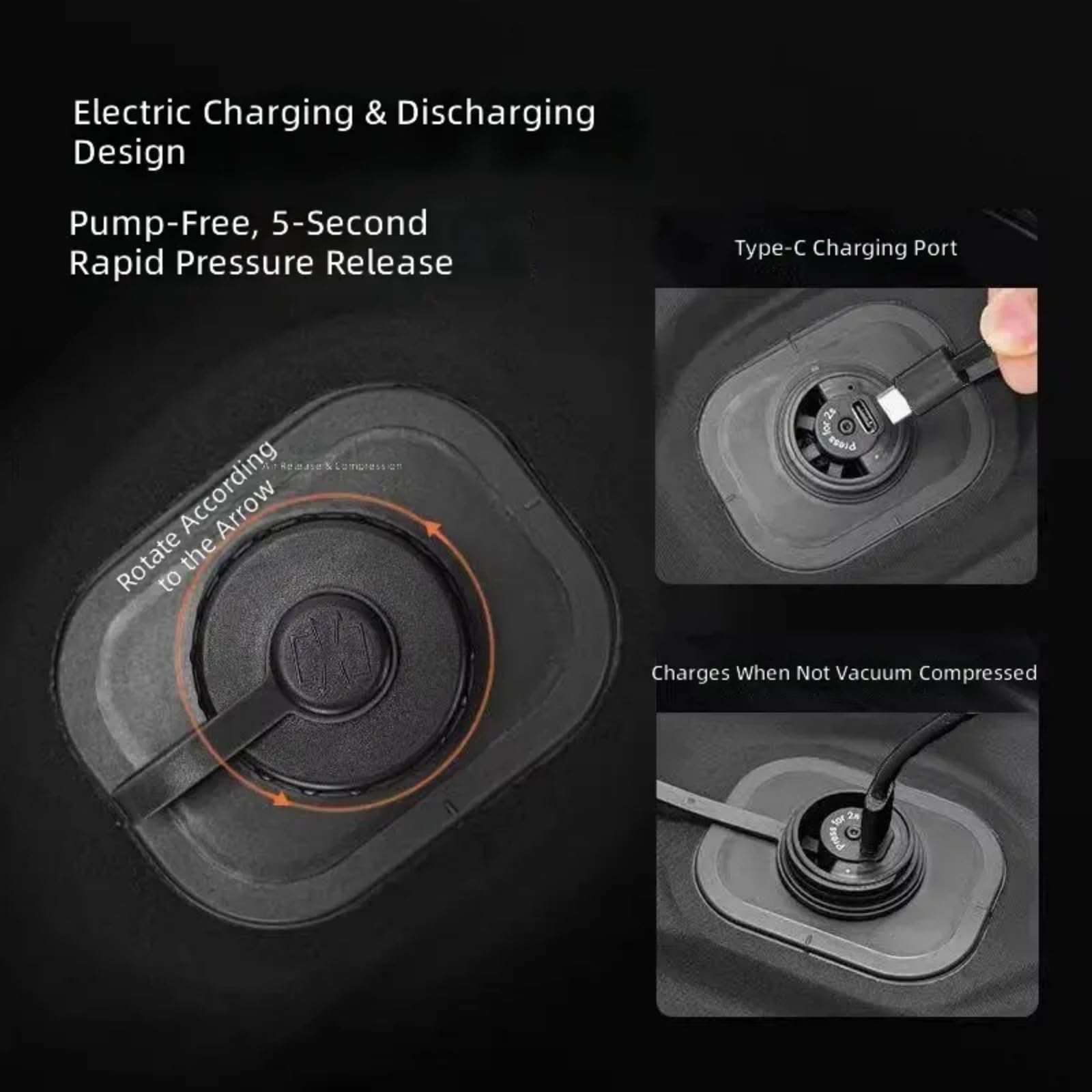 Sac de compression électrique pour valise, batterie intégrée 1000 mAh et fermeture éclair renforcée, organiseur sous vide type C