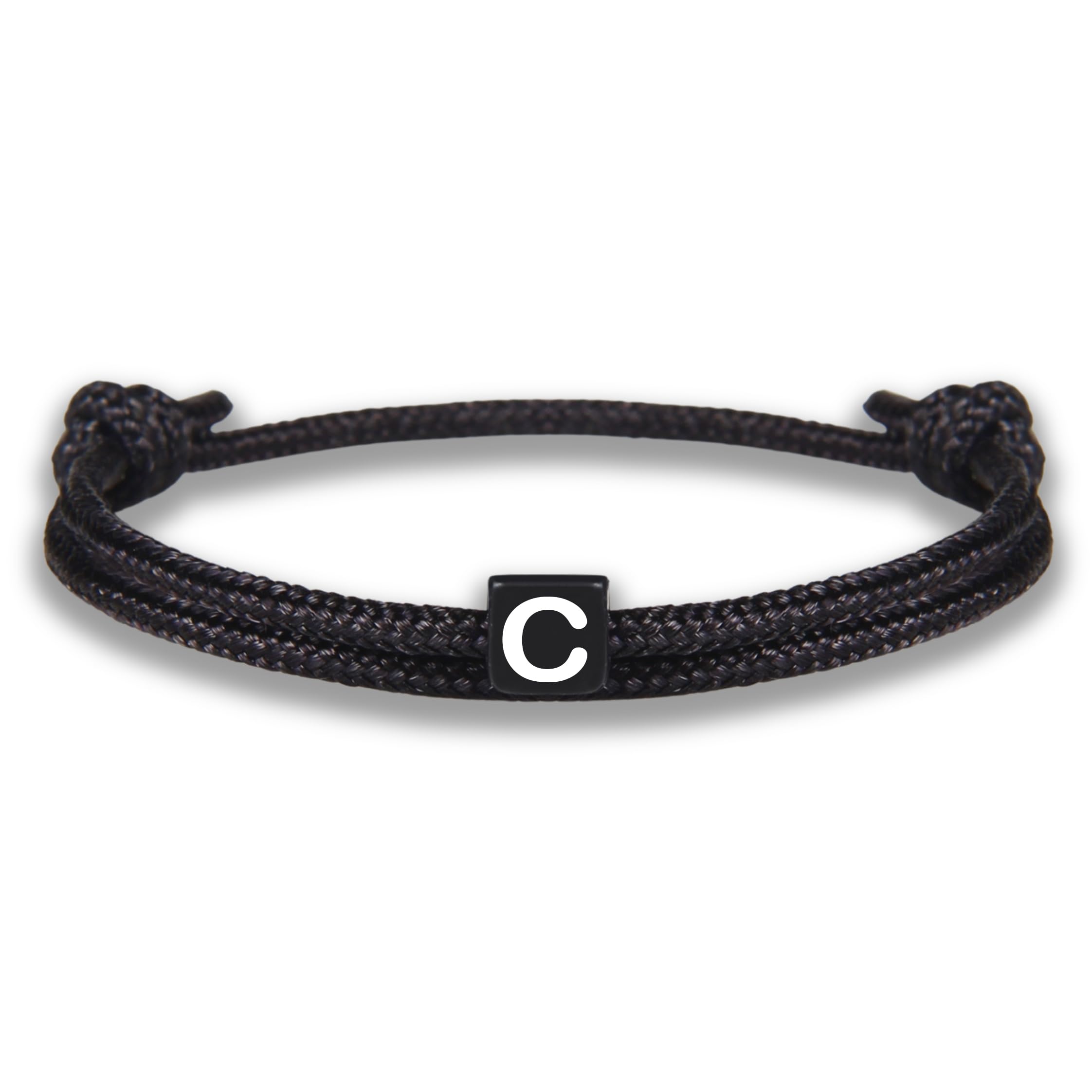 GD GOOD.designs Armband mit Buchstaben | Verstellbares Partnerarmband (14cm - 25cm) mit schwarz geflochtenen Seil