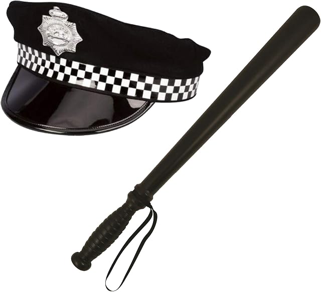 Lizzy® Unisex Adult Policeman Fancy Dress Costume Accessory Set | Police Officer Women Men Fancy Dress Accessory Set | Police stick with Police Hat