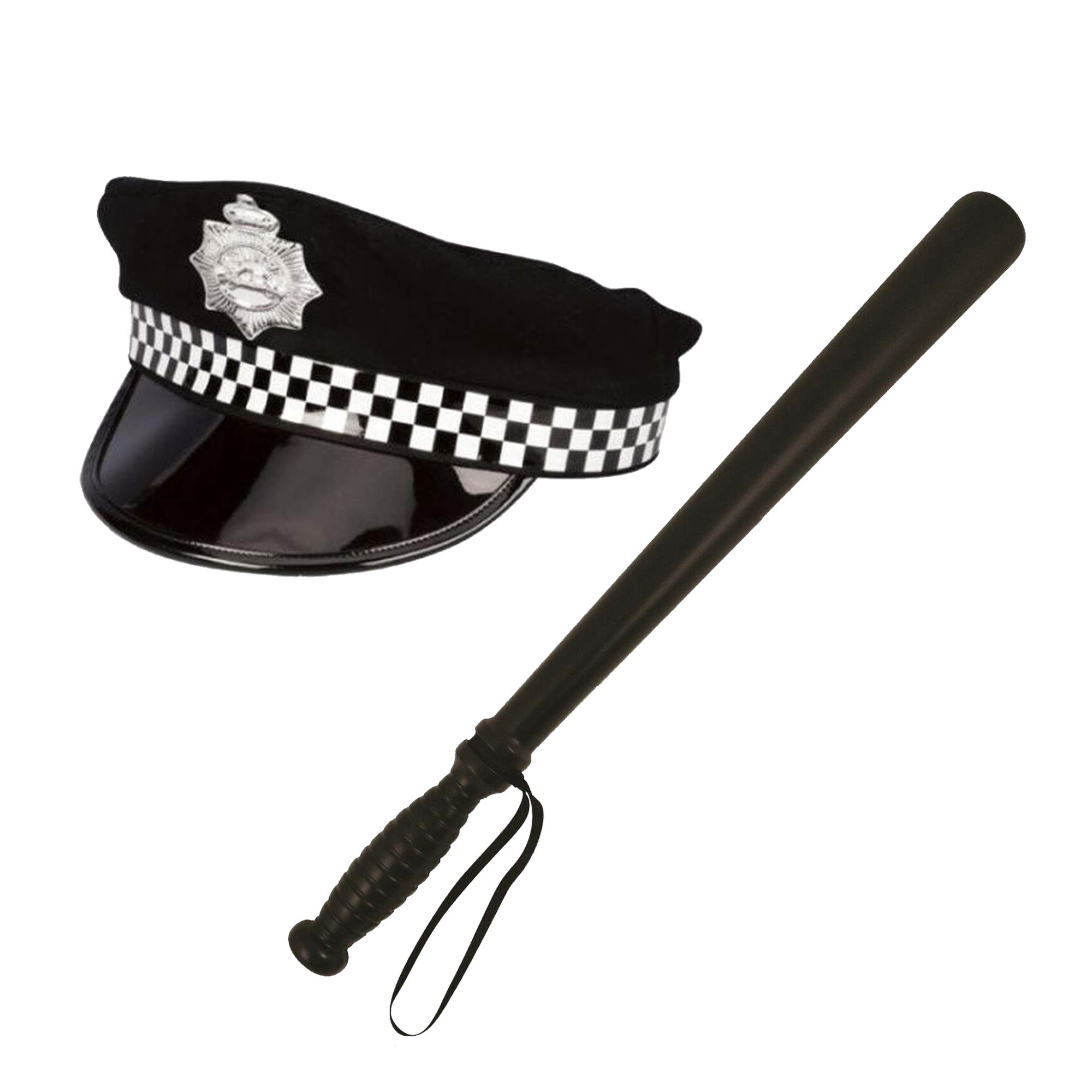 Lizzy Adult Policeman Hat + Police Stick | Theme Party Mens Police Fancy dress outfit Accessory Cosplay, Halloween, Christmas