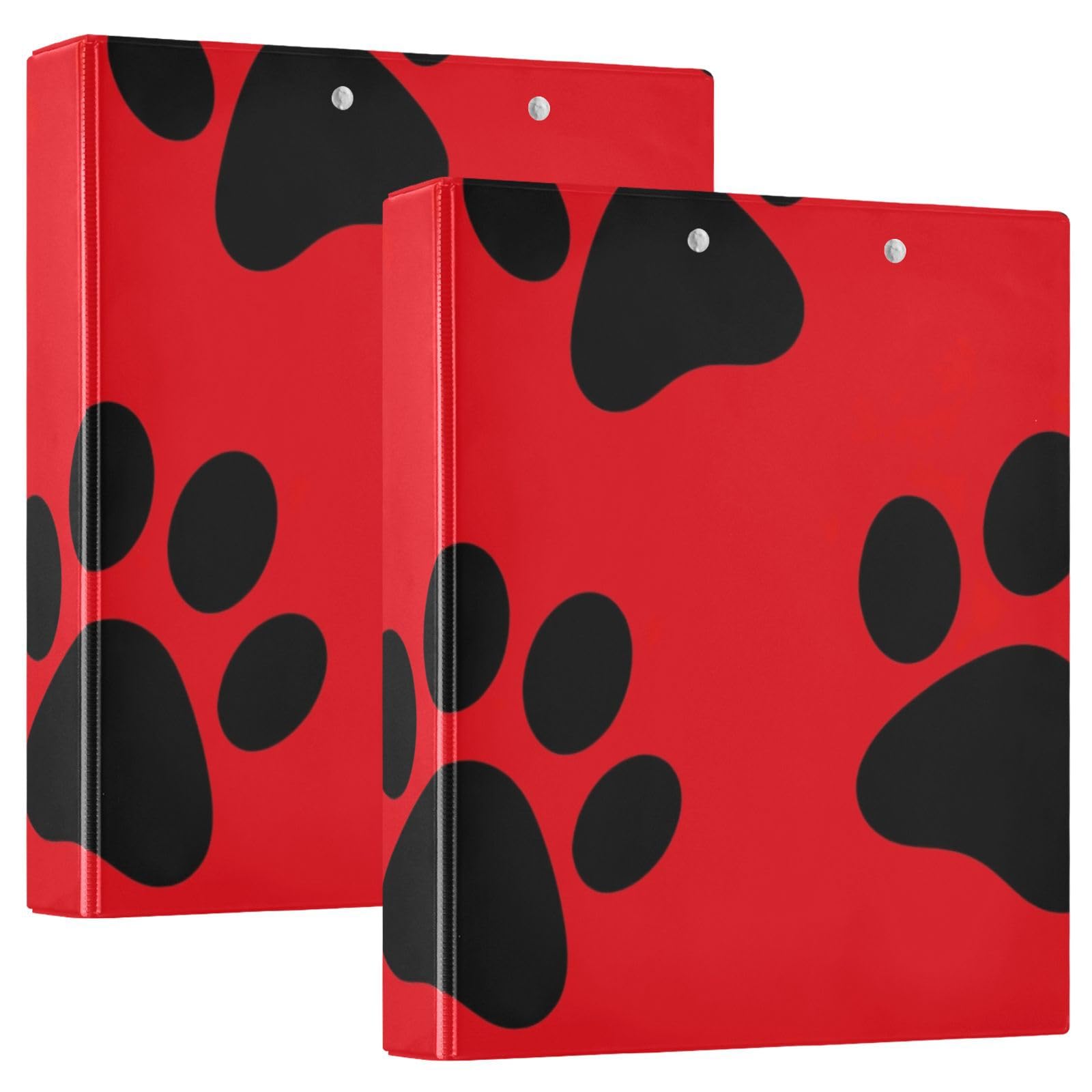 Raccoglitore a tre anelli stampato, 3,8 cm, raccoglitore ad anelli a D con tasche, raccoglitore decorativo per scuola, università o ufficio, zampa di cane nero rosso, taglia unica ex2