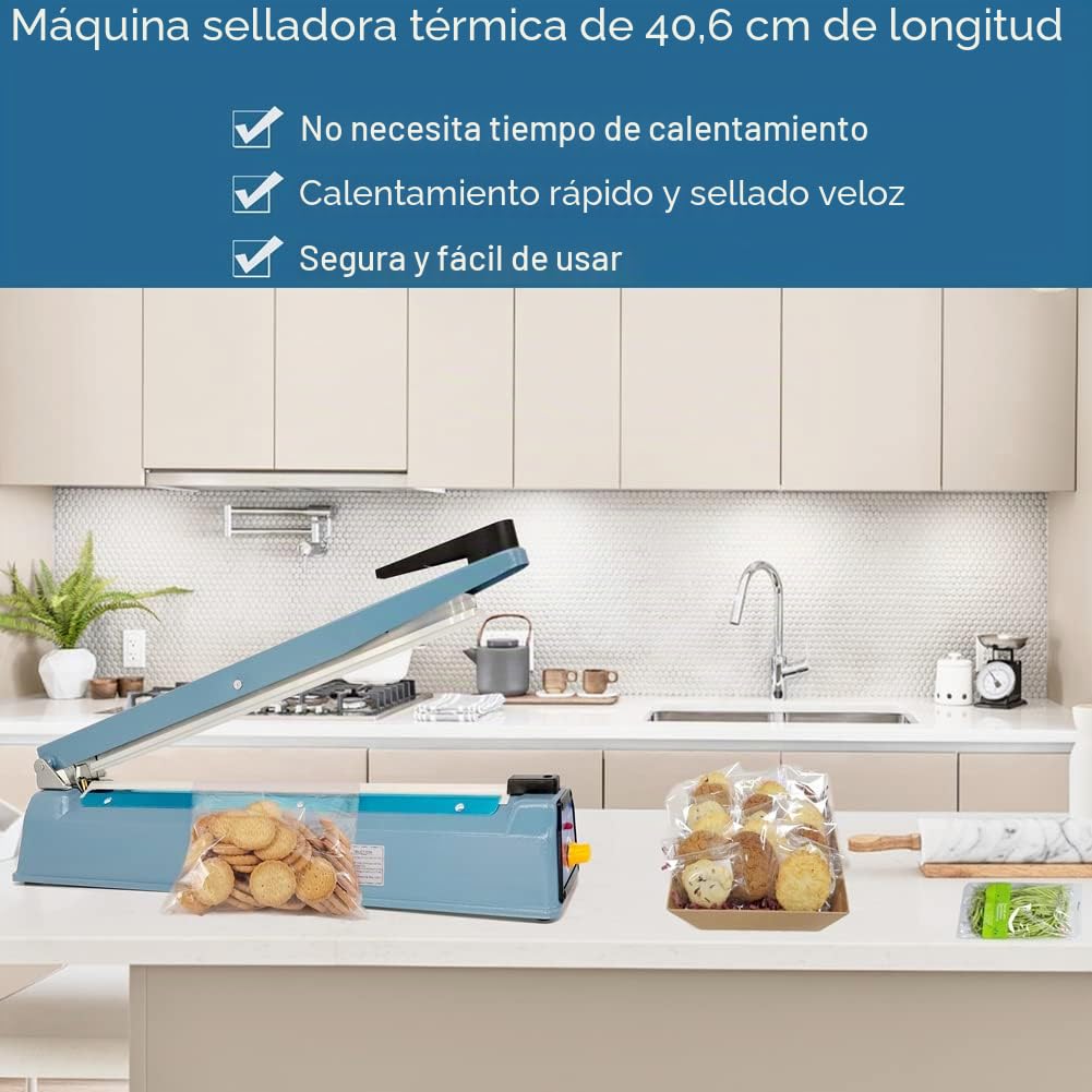 Termoselladora Sellador de Bolsas de Plastico 400mm Manual Pulso La Máquina de Envasado Sellador Térmico de Bolsas de Presión, Ancho del Sello de 5mm, 220V Impulse Heat Sealer for Mylar Plastic Bags