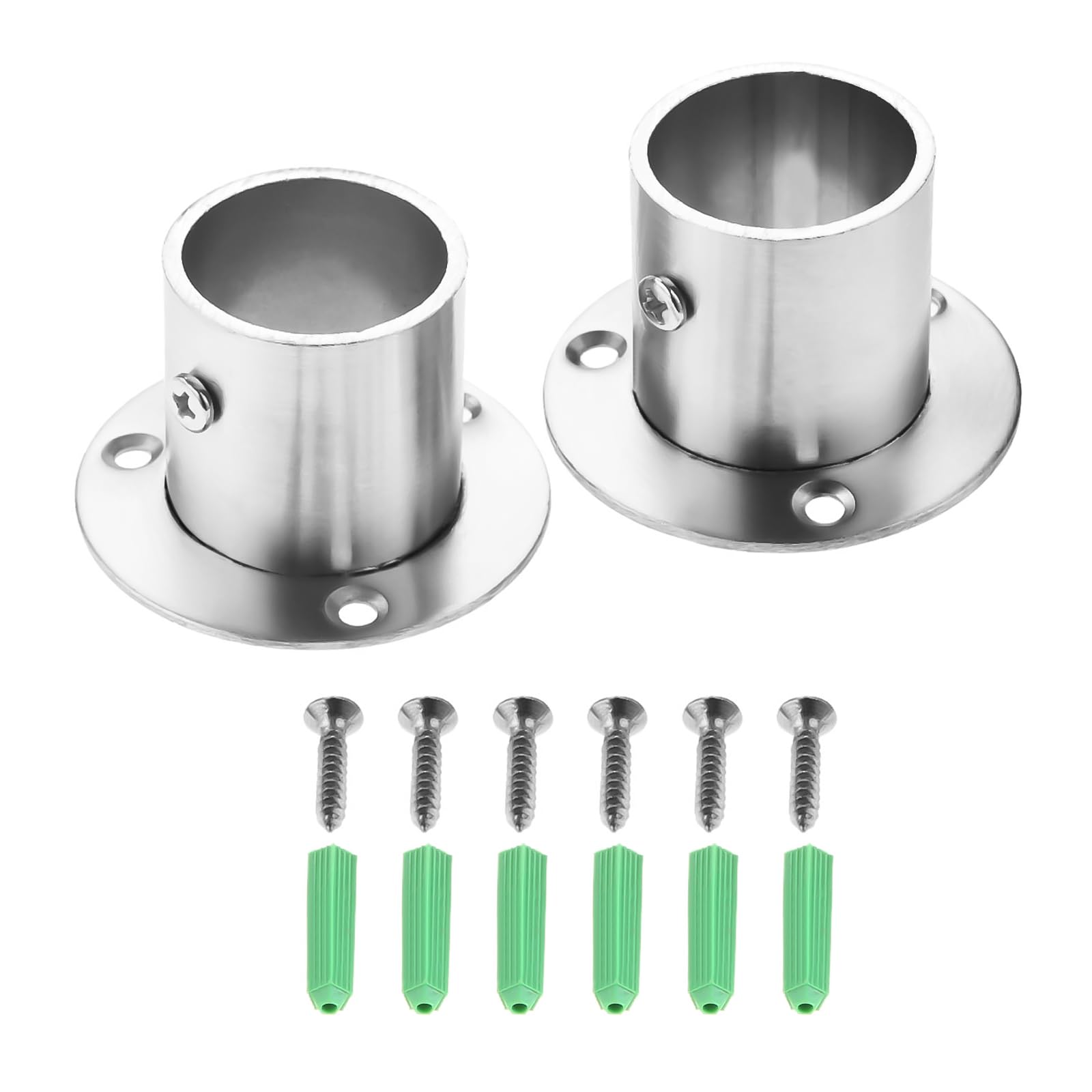 Hicello Silver 2Pcs Stainless Steel Wardrobe Rail Rod Pole Socket End Support Bracket Flange-32Mm