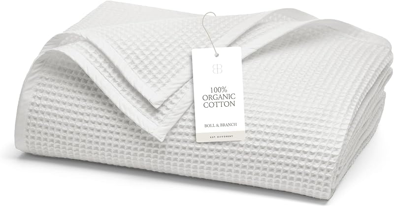 Manta para cama Waffle, Full/Queen, blanca | Algodón 100% orgánico de lujo - Suave, ligero y transpirable - Diseño de tejido Waffle texturizado