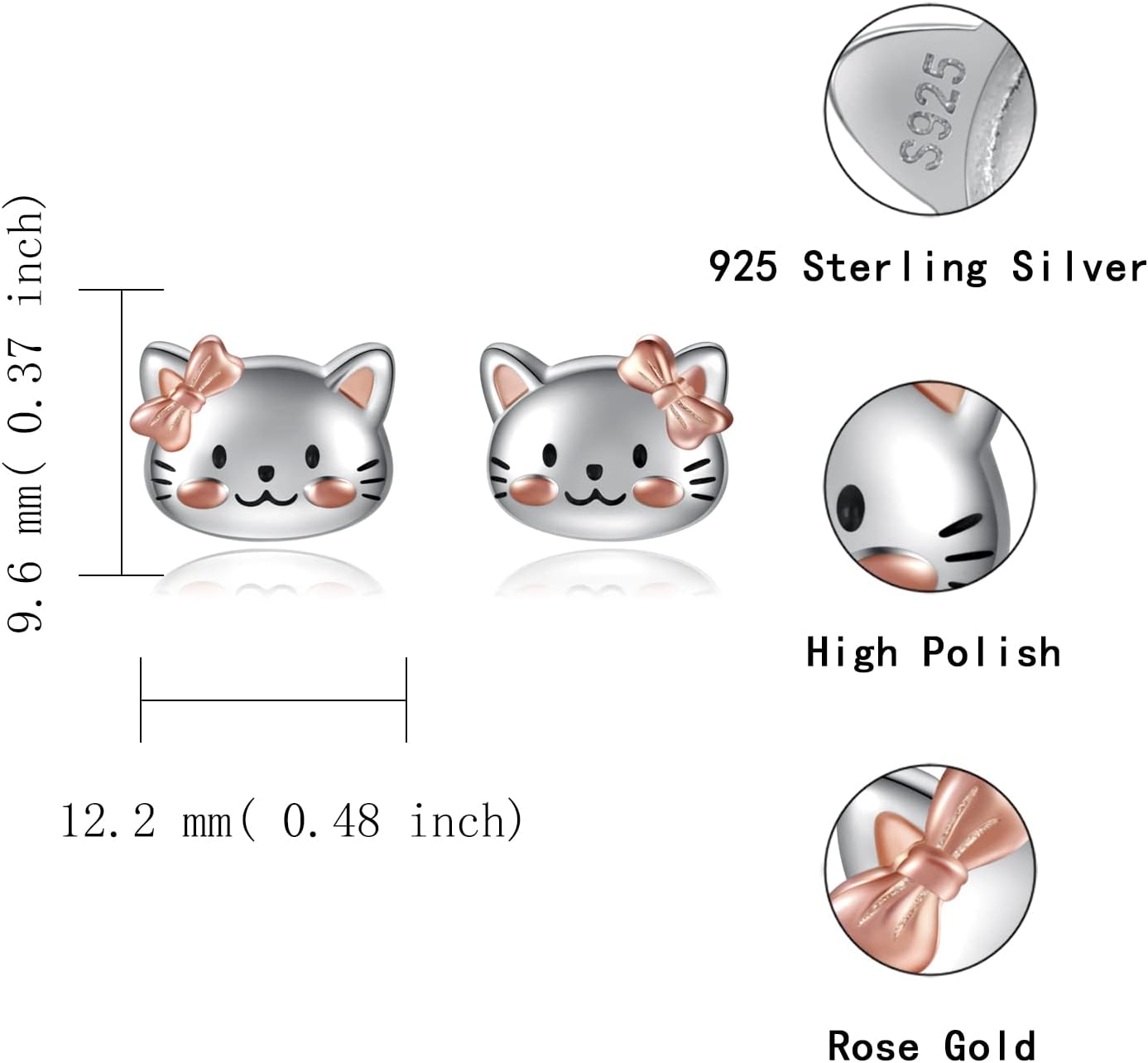 Sterling Silver Animal Stud Earrings: Ladybug Elephant Cat Mermaid Hippo Llama Earrings Jewelry Gift for Women Animal Lovers - Image 5