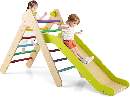 HONEY JOY Escaladora triangular con rampa, escalera triangular para niños para guardería, gimnasio y parque infantil, juguetes de escalada
