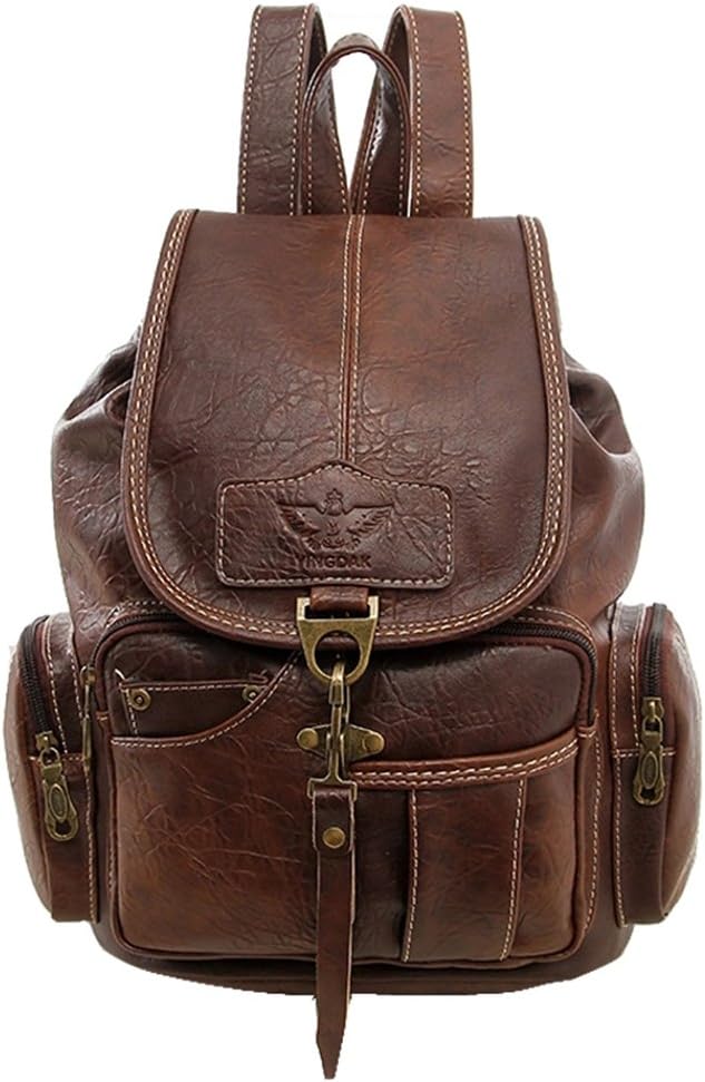 Saylla Women Retro Backpack Girls PU Leather Shoulder Bag Travel Daypack