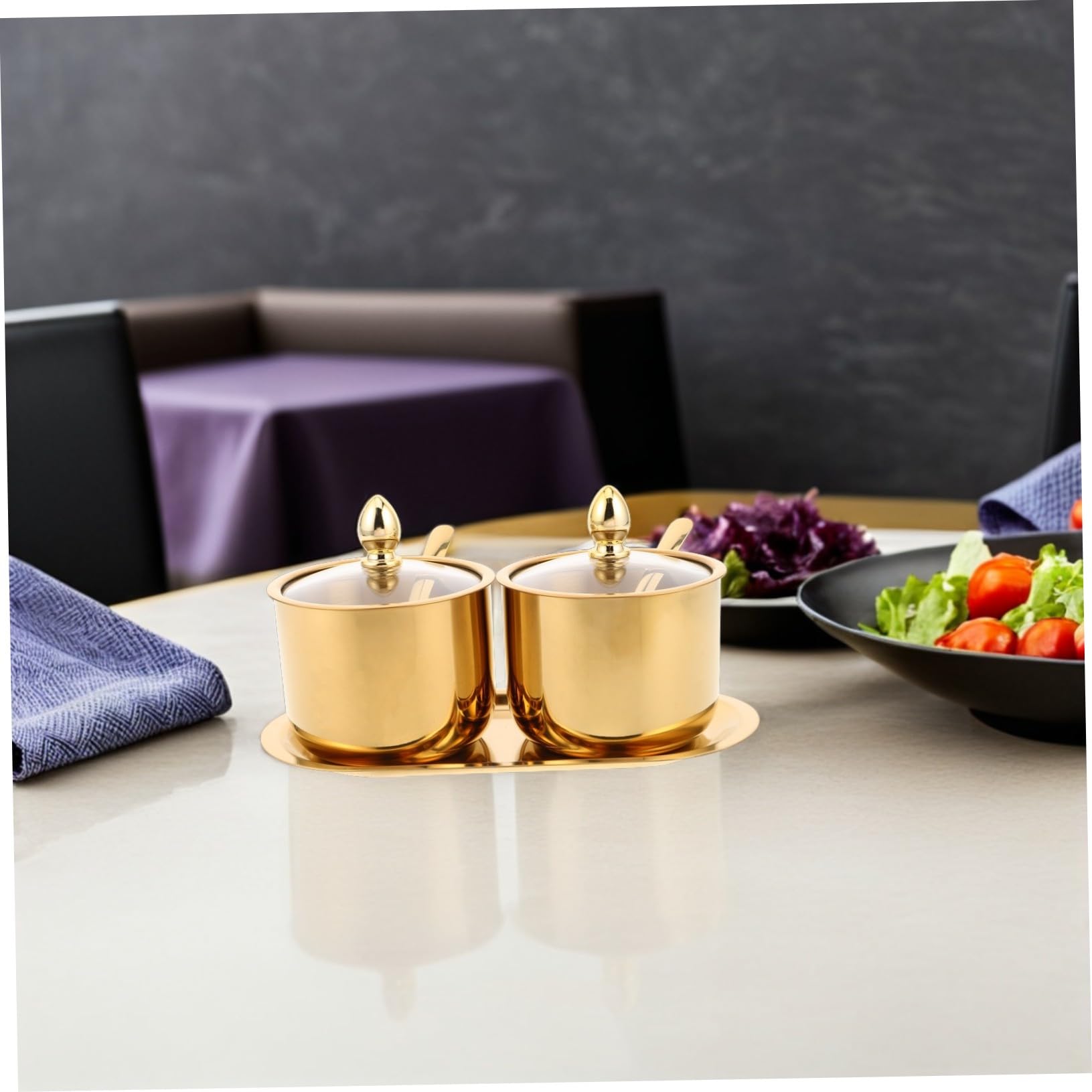 Gewürzbehälter Edelstahl mit Glasdeckel Löffel und Tablett Salz und Gewürz Streuer Küchenbehälter für Salz Pfeffer Zucker Praktisches für Gewürze und Kräuter