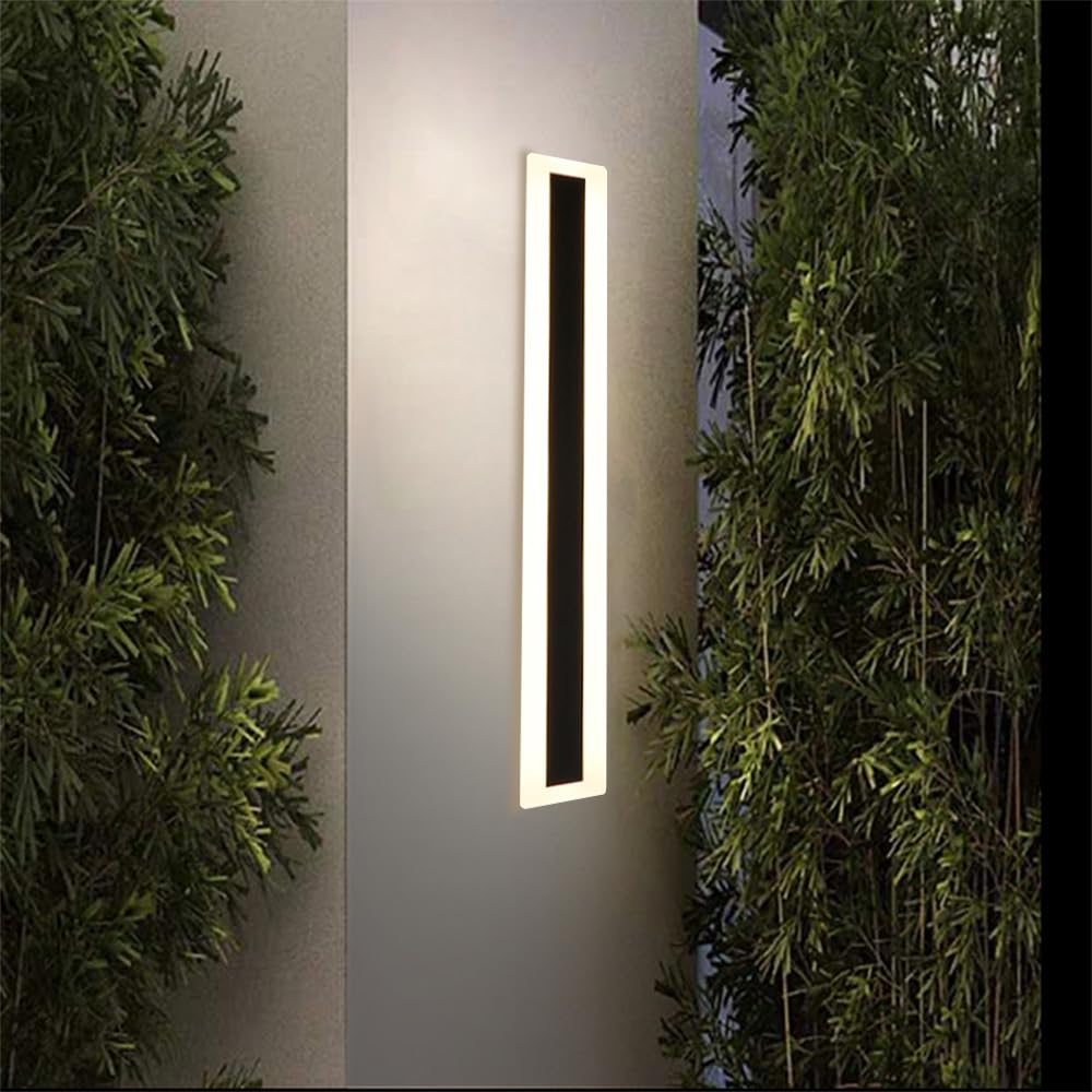 Zewnętrzna liniowa lampa ścienna LED - prostokątna czarna lampa ścienna do ganku, kablowych lamp do garażu, schodów, oświetlenia ściennego ogrodu i zewnętrznych reflektorów ściennych