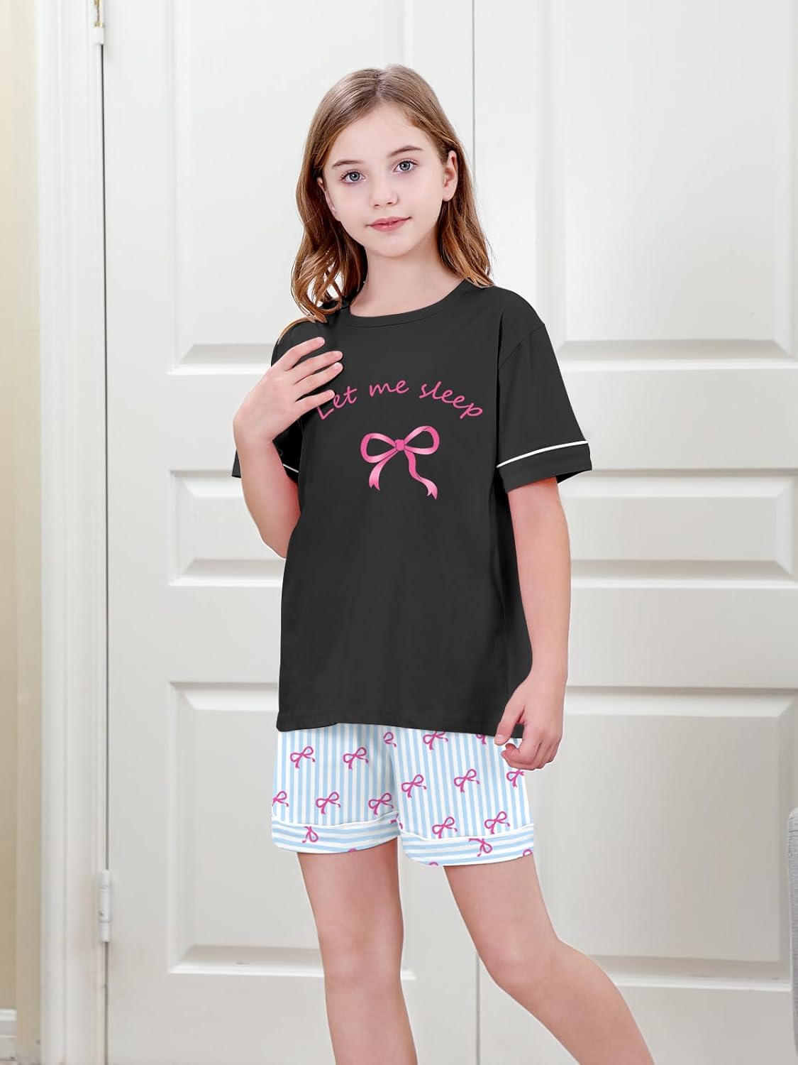 Umeyda Girls Pajama Set 100% Cotton 2 Piece Pjs Short Sleeve Sleepwear for Kids Age 5-14 Years - Image 4