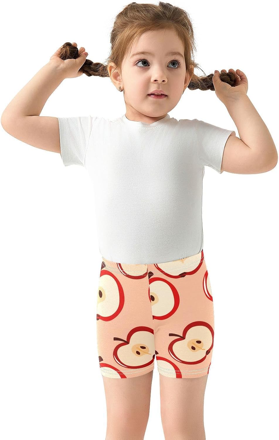 Red Beige Fruits Girls Bike Shorts Toddler Soft Cotton Under Dress Cartwheel Shorts