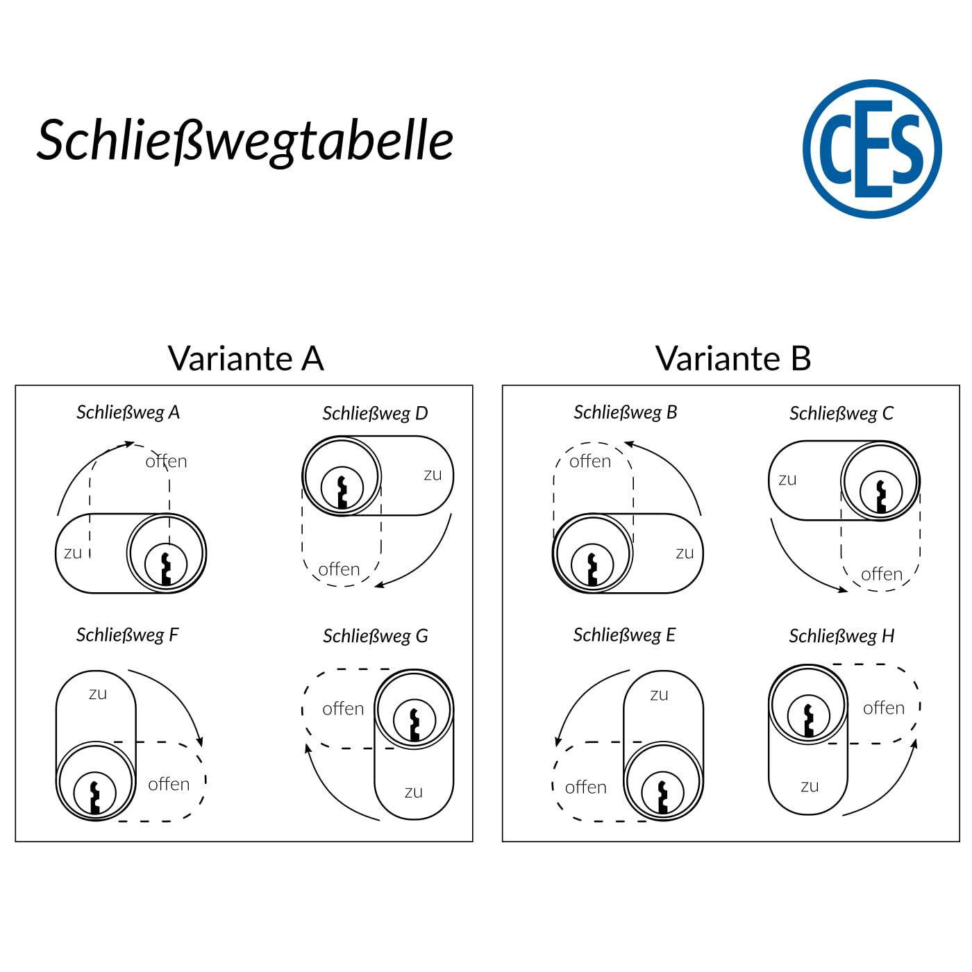 CES Hebelzylinder Hebelschloss 5256 DB | Lochmaß: 21x17,75mm | Schließwege B,C,E,H | Möbelschloss Briefkastenschloss Spindschloss | Durchmesser: 25 mm | 2 Abzüge | 2 Schlüssel | verschiedenschließend