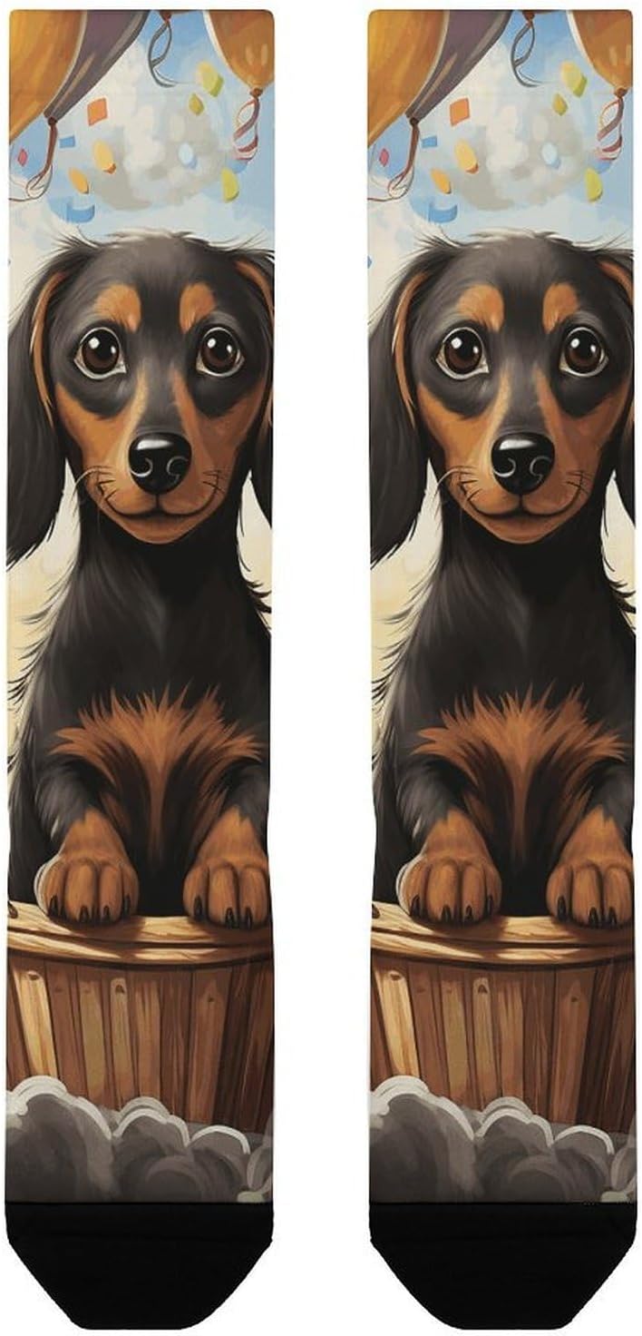 Dachshund Dog Balloon Knee High Soccer Socks Moisture Wicking