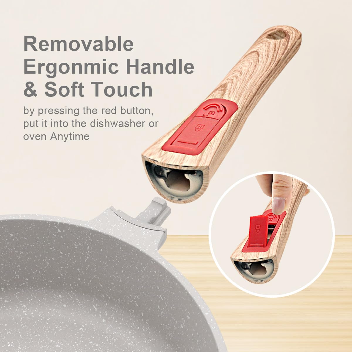 Set 5 Padelle Antiaderenti Con Manici Amovibili - Nero, 20/24/28 Cm