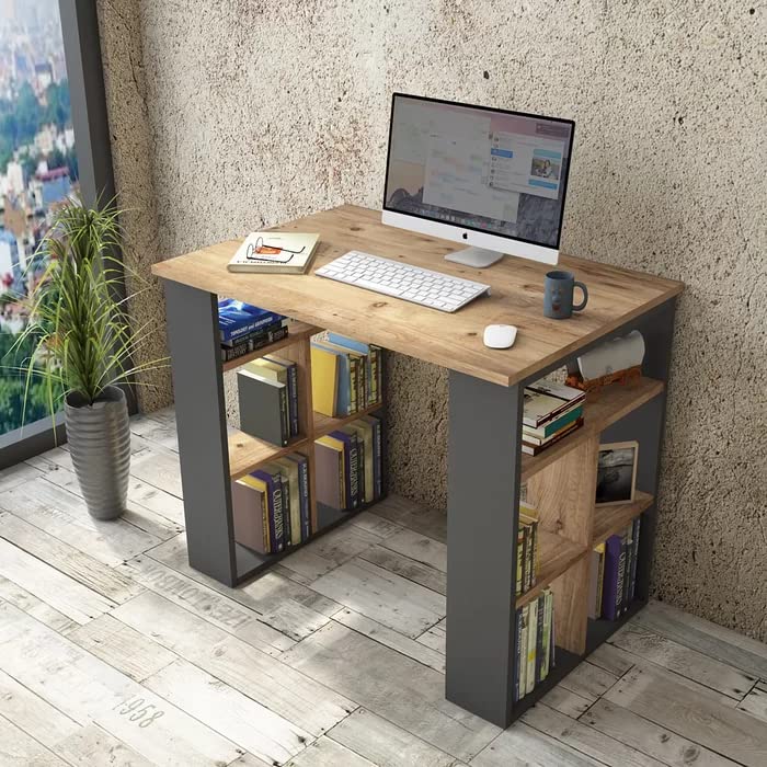 WoodGood Bookshelf Study and Home Office Table Desk [Brown]