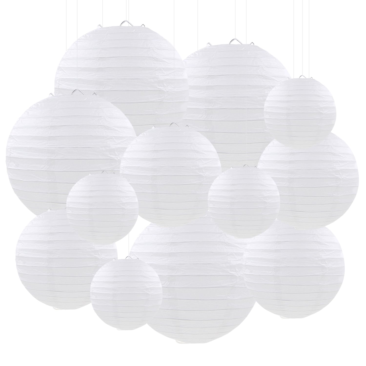 FUGUIR White Paper Lanterns Party Decorations, Hanging Paper Lanterns for Birthday Wedding Baby Bridal Shower Christmas New Year Party Decoration (12 PCS)