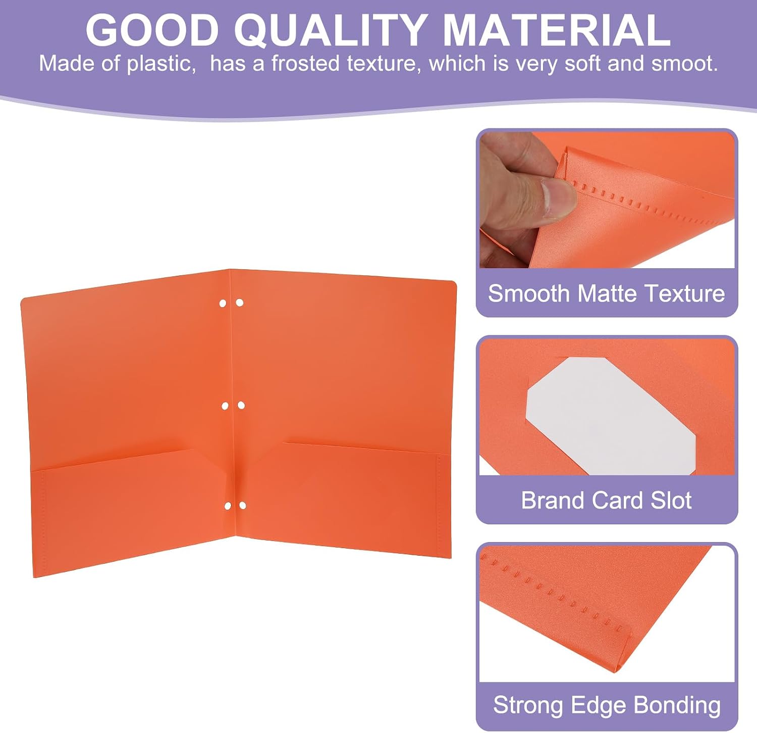 PATIKIL 24 Pcs Plastic Two Pocket Folders, 3 Hole Punch Durable Heavy Duty 2 Pocket File Folders, Letter Size Binder Index Divider with Business Card Slot for Office Home, Orange