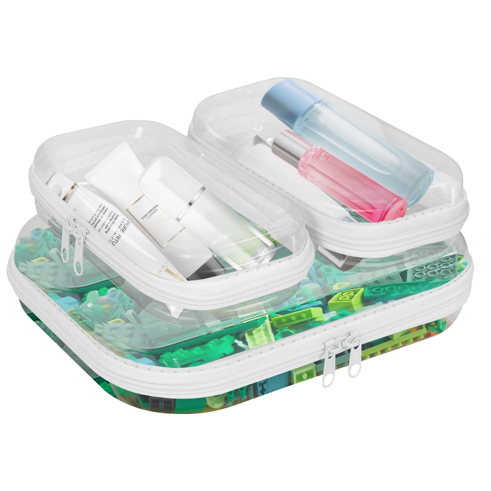 Clear Hard Shell Zipper Cases(3 Packs), Plastic Hard Sided Zippers Pouches Clear Hardshell Pencil Case For Storage, Diaper Bag Organizer Bliss Bins 2*Small/1*Medium-image-2
