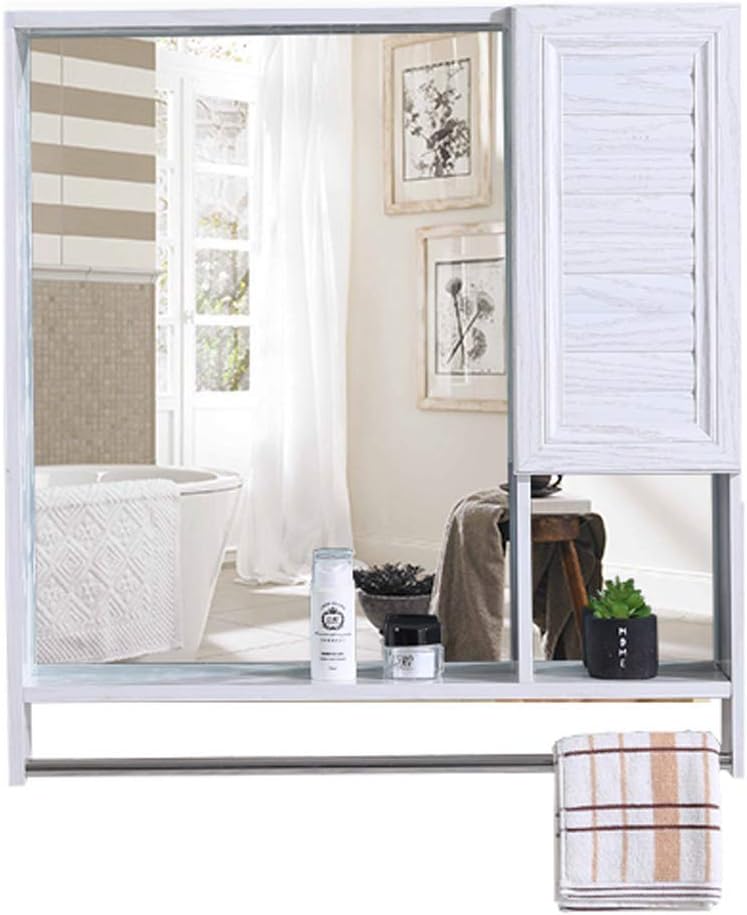 Mirror，Bathroom，Wall-Mounted，Makeup Mirror，Dressing Table， Home Niture Decorative Stylish Design White Storage Compartments with Towel Rack
