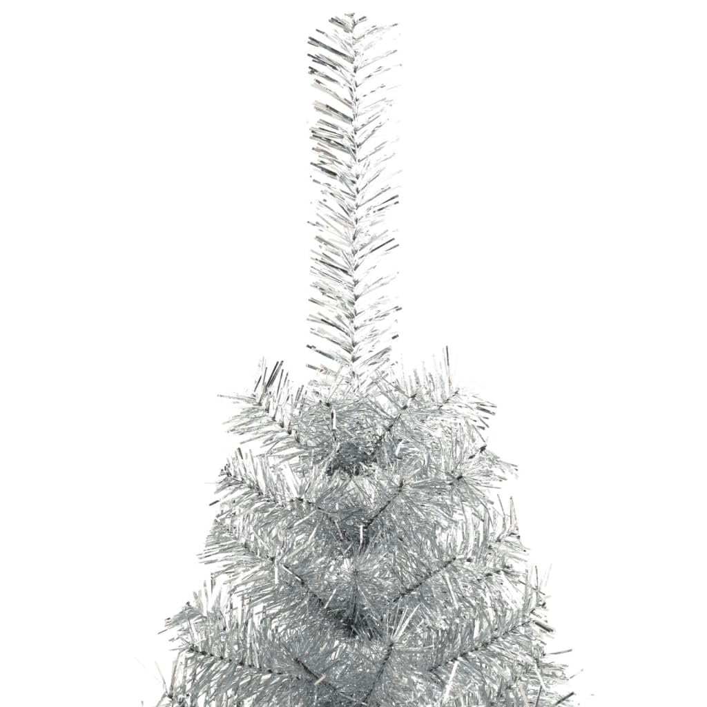 Árbol de Navidad artificial de 240 cm plateado con soporte de acero, mitad árbol de Navidad de PET para la pared como decoración que ahorra espacio