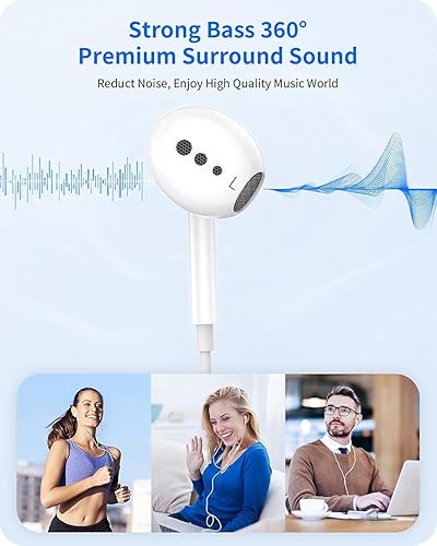 Miniatura 6 de Auriculares con cable para iPhone con conector Lightning, 2 paquetes de micrófono integrado y control de volumen, auriculares estéreo HiFi con