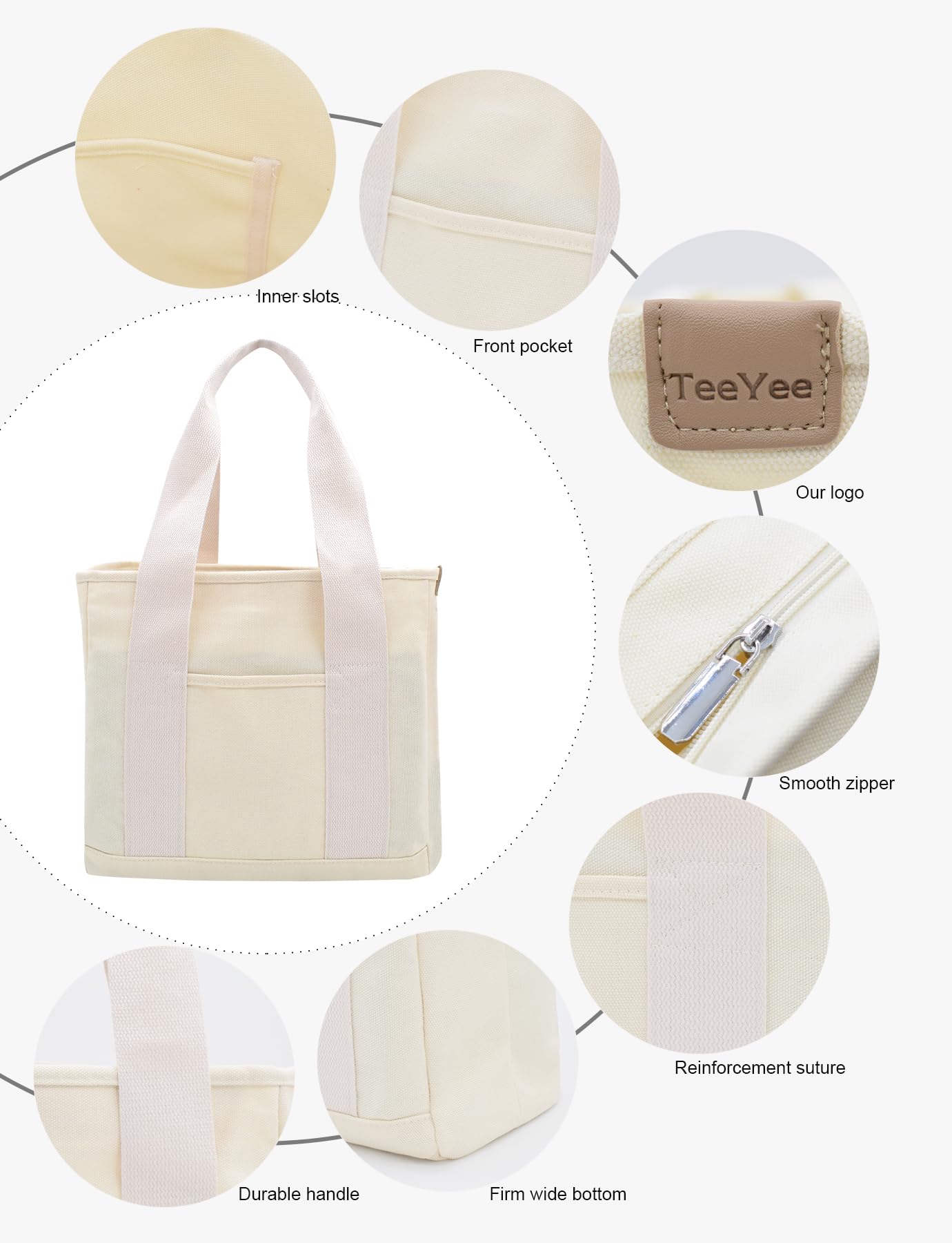 TeeYee Femme Moyen Sac à main Canvas Satchel Tote Bag Sac à bandoulière | Shopper pour livres,quotidiens,travail