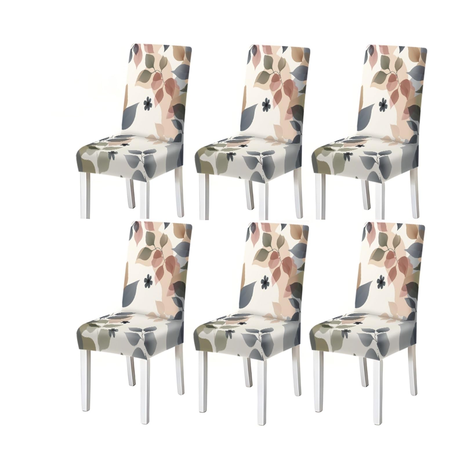 BOSUYBN White Multicolor Abstract Leaf Print Dining Chair Covers, Stretch Slipcovers For Home Kitchen Dining Room Party, 2/4/6PCS Furniture Protectors for Home Dining Room(6PCSChair cover)