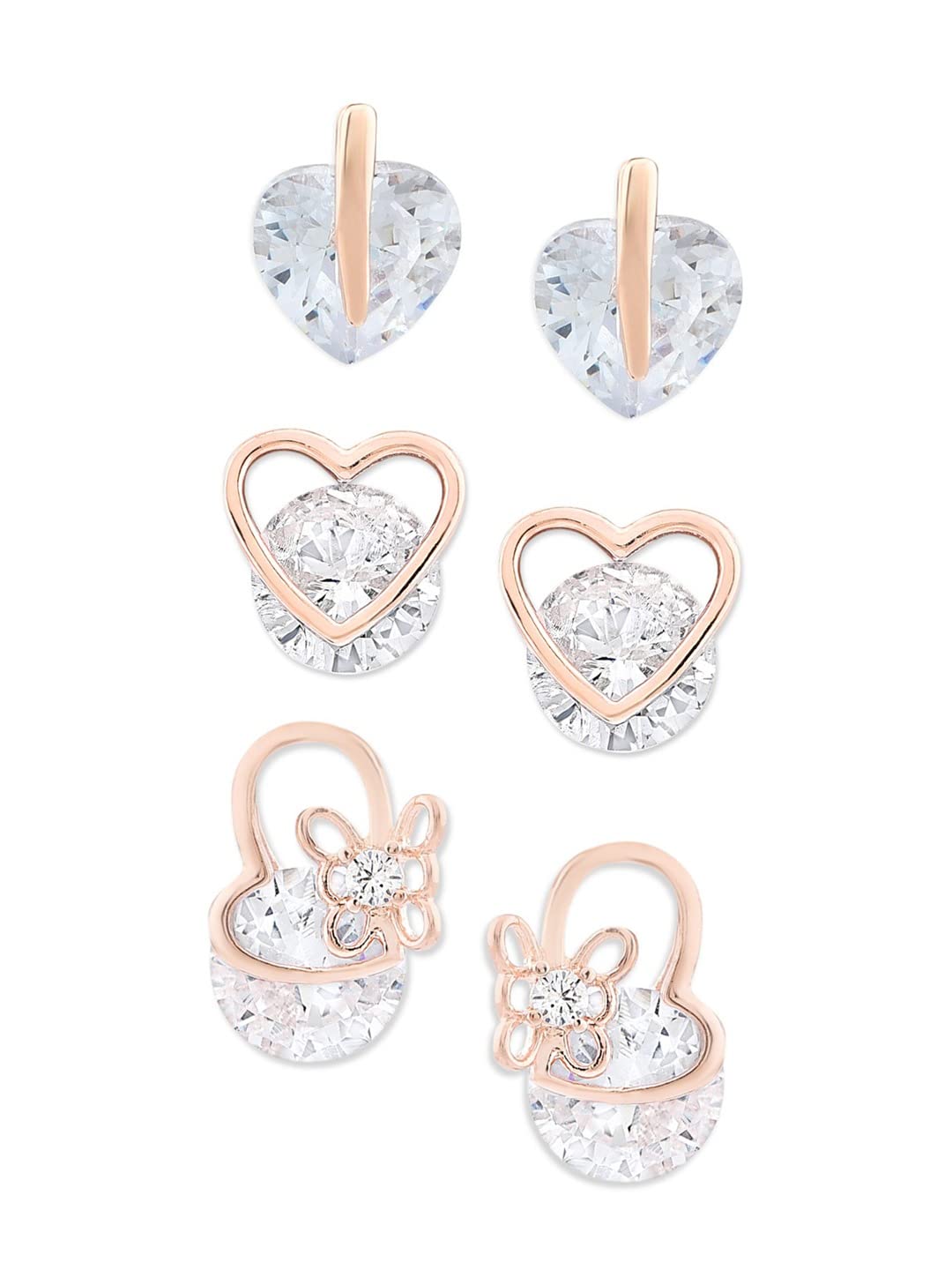 Zaveri Pearls Set of 3 Rose Gold Contemporary Stud Earrings For Women-ZPFK12827 (B09T371YP2) Amazon Price History, Amazon Price Tracker