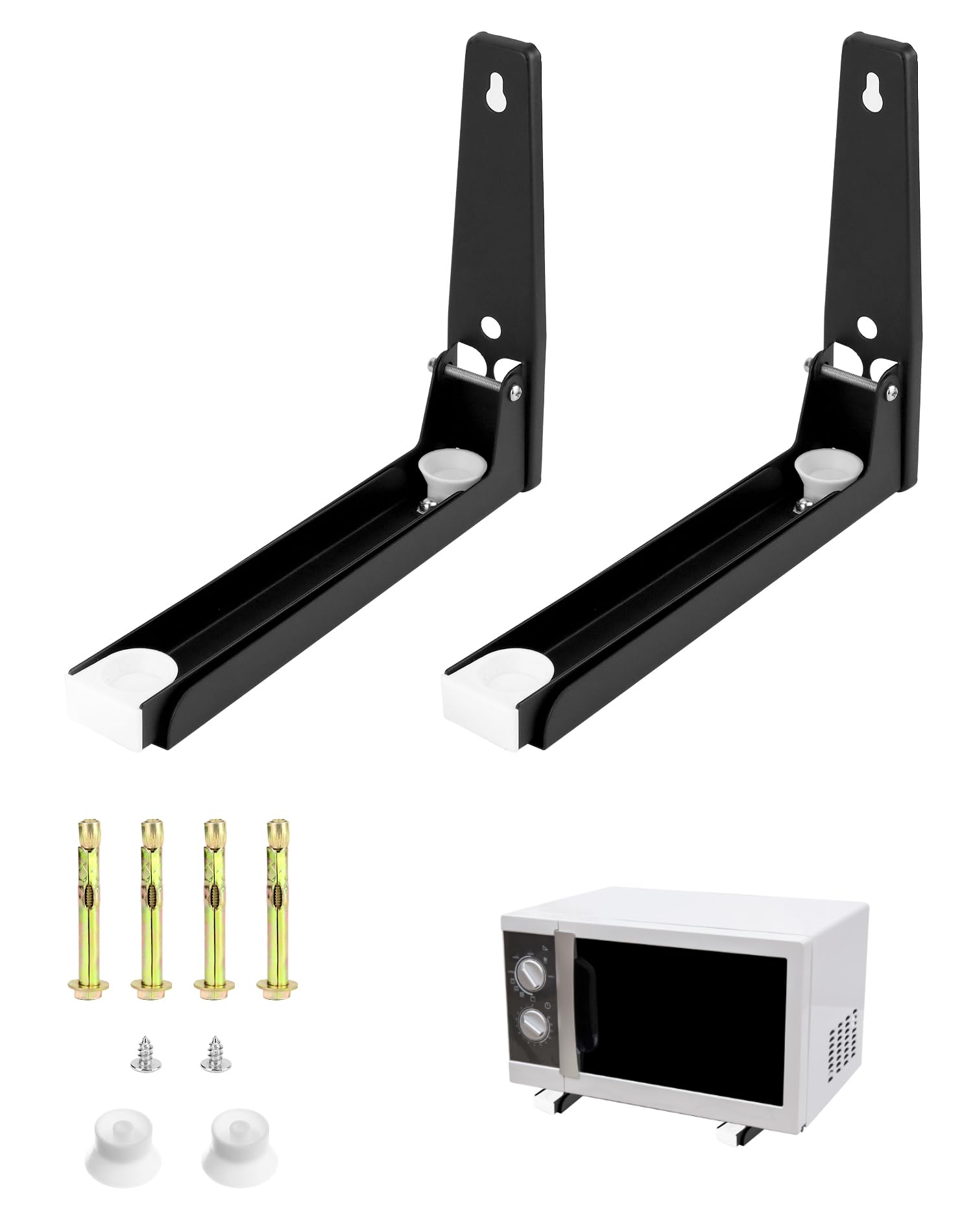 QWORK® 2-częściowy uchwyt ścienny do mikrofalówki, z ramionami teleskopowymi 230-400mm, czarny, do większości kuchenek mikrofalowych, w tym materiał montażowy