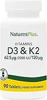 Vista 1 de Natures Plus Vitaminas D3 y K2-90 Tabletas – Promueve el apoyo óseo, la función inmunológica, la salud cardiovascular y el equilibrio del estado